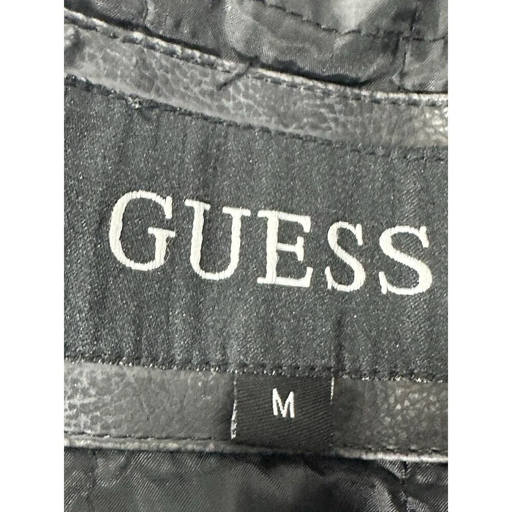 GUESS Men's Faux Leather Moto Biker Jacket Black Size Medium M Quilted Lining
